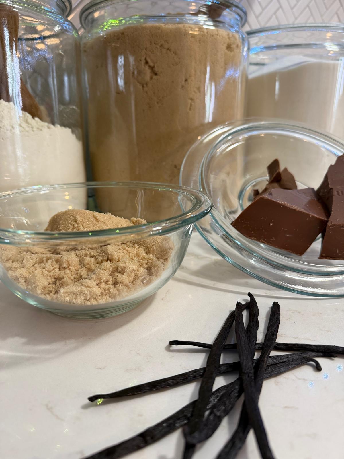Baking ingredients including vanilla beans