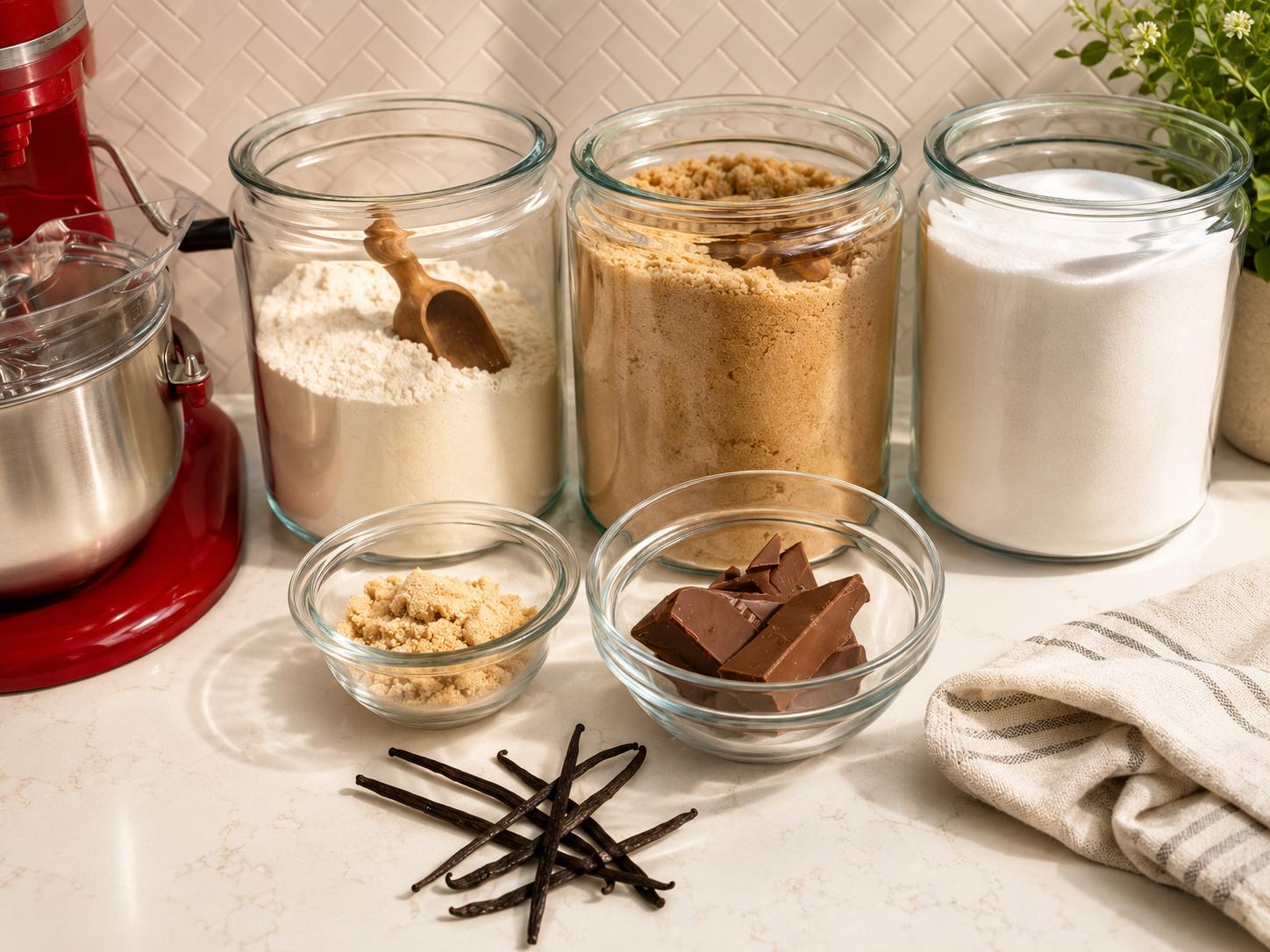 Baking ingredients with vanilla beans